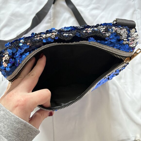 NWT Sasha New York Blue Silver Sequin Crossbody Purse Strap Black Club Party - Picture 5 of 8